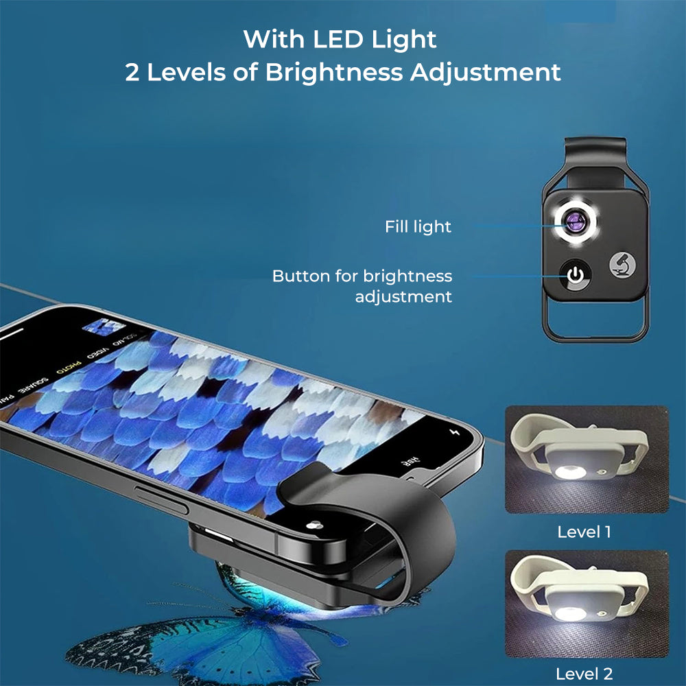 200X Phone Mini Pocket Microscope with LED Light/Universal Clip, Portable Digital Microscope Camera Attachment