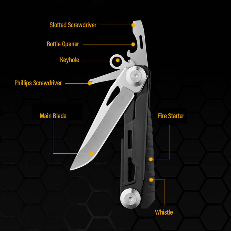 Multifunctional Folding Knife with 8 Tools - Portable EDC Tool for Camping, Survival, and Everyday Use