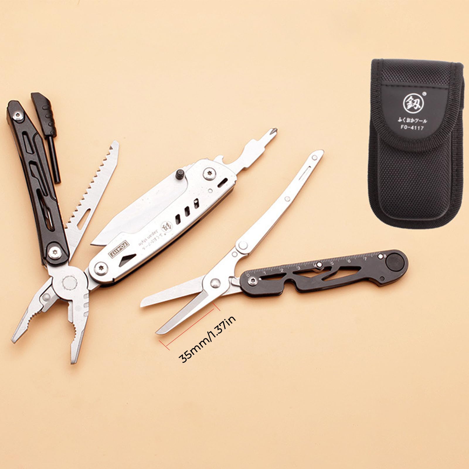 Pocket Multitool - Versatile Men's Utility Tool with Large Scissors - Ideal for Survival, Camping, Fishing, and BBQ Adventures