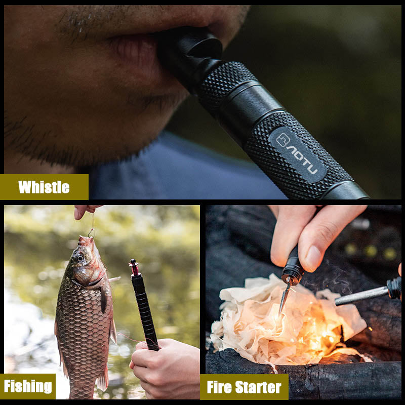 Multi-functional Tungsten Steel Outdoor Survival Pen with Whistle, Fire Starter, and Compass